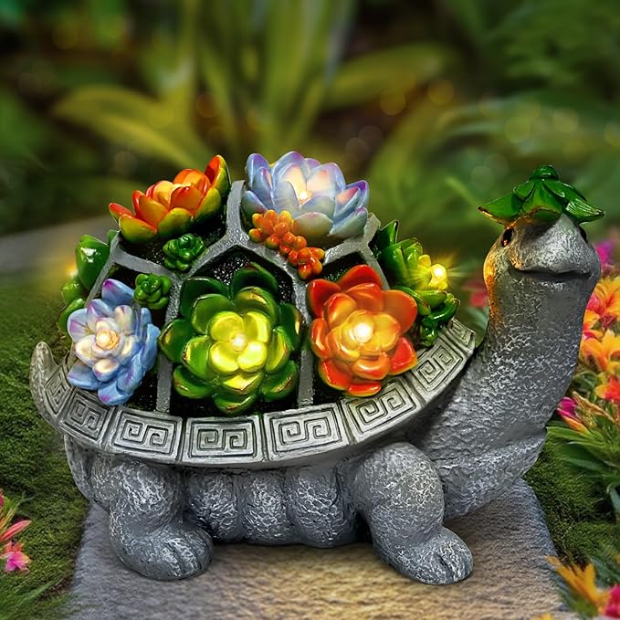 Solar Turtle Statue Light 11.1", Yard Decor
