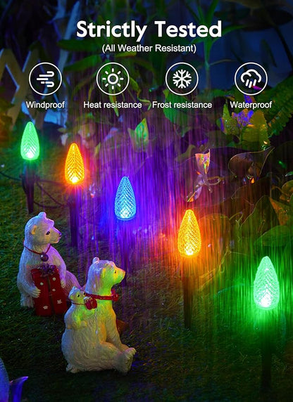 Brightown C9 Christmas Lights Outdoor, 25.7 Ft Strawberry C9 Christmas Pathway Lights with 20 LED Bulbs and Stakes, Christmas Decorations Outside Walkway Sidewalk Holiday, Multicolor