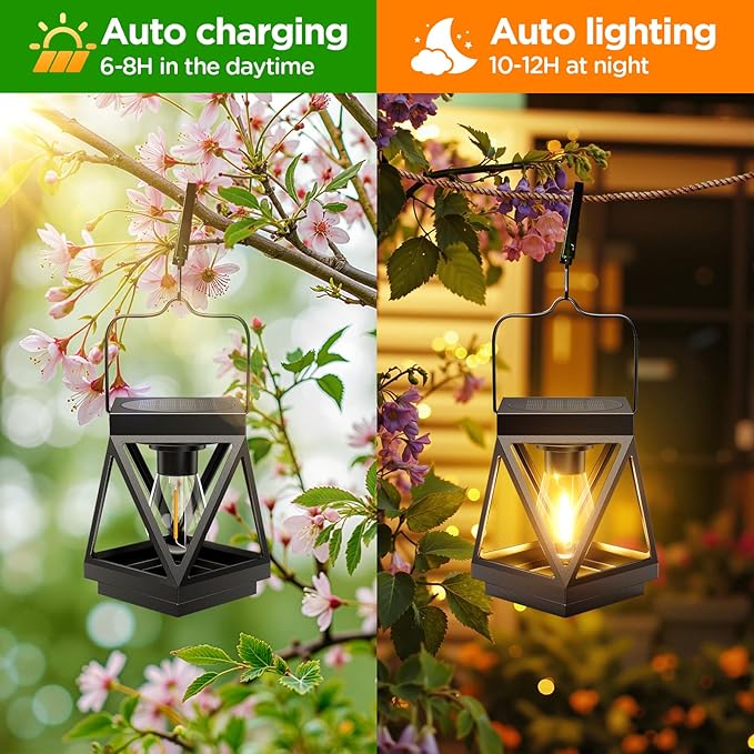 2-Pack Charming Garden Solar Lanterns for Backyard, Waterproof LED