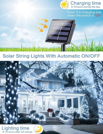 Solar String Lights Outdoor, Upgraded 2-Pack 80FT 200 LED Solar Twinkle Light for Outside, Waterproof Silver Wire 8 Modes Solar Fairy Lights for Garden Patio Tree Christmas Party Wedding (Cool White)