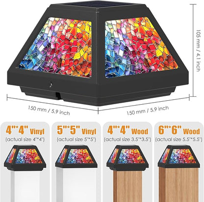 Solar Post Cap Lights - 4x4, 5x5, 6x6 Fence Post Solar Lights, Daffodils Lampshade, 15LM Bright LED, IP65 Waterproof Outdoor Post Lights for Garden, Yard, Deck, Warm White (Mosaic, 4)