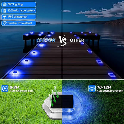 Solar Deck Lights Dock Step Lights- 4 Packs Waterproof 1200mAh Auto ON/Off LED Solor Powered Stair Lighting for Outdoor Garden, Patio, Pathway, Walkway, Driveway (Blue)
