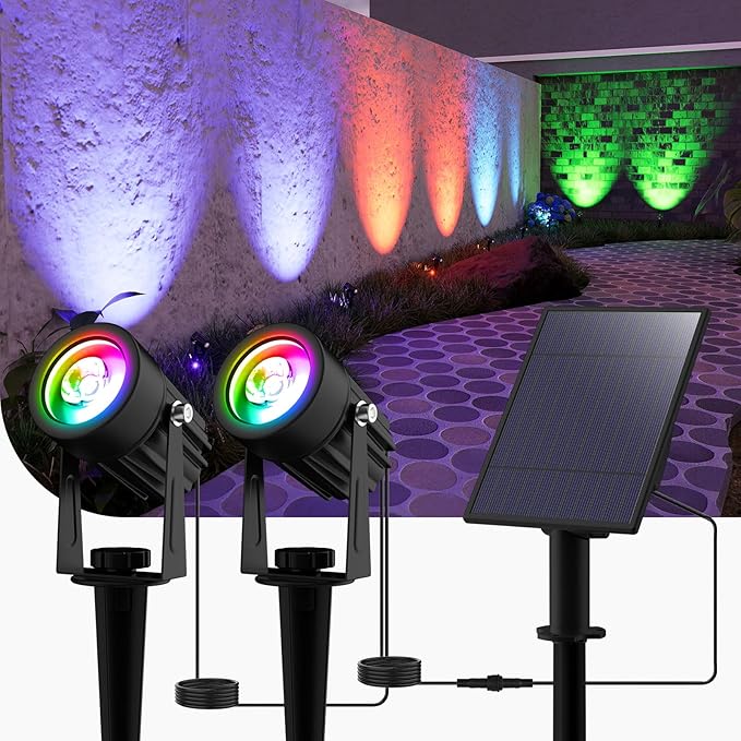RGB Color-Changing Solar Spotlights, Waterproof Wall LED