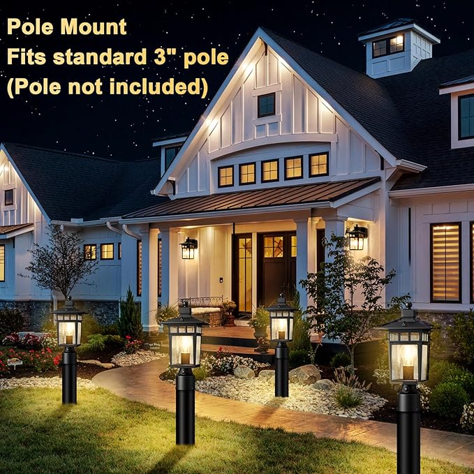Dusk to Dawn Outdoor Post Lights, Waterproof Lamp Post Light Fixture, Aluminum Lamp Posts Outdoor Lighting Pole Lantern for Outside Yard Patio Pathway Garden Deck, Hard Wired (2 Pack, Black)