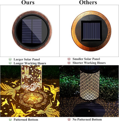 Toodour Solar Lantern Outdoor, Hummingbird Gifts for Women Mom Grandma Hanging Solar Outdoor Lights Waterproof, Hollow Out Retro Metal Hummingbird Lights for Patio, Balcony, Walkway, Yard Decorations