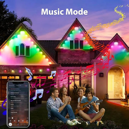 Permanent Outdoor Lights 100 FT Patio Lights,100ft RGB+IC Smart Outdoor Decor, 50 Scene Modes App/Remote Control, IP67 Waterproof for Christmas Holiday Party Decor for Garden House Roof Lighting