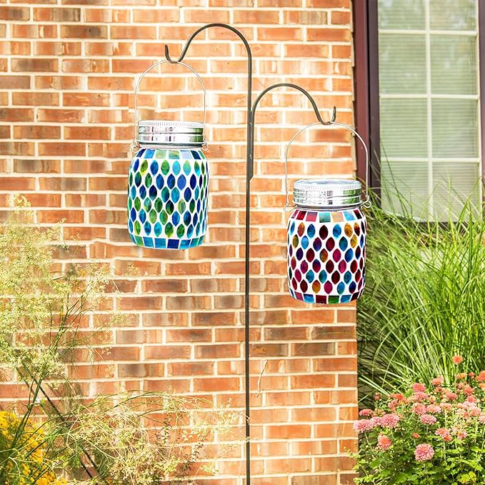 Mosaic Solar Lantern Set 2-Pack, Metal Porch Lighting