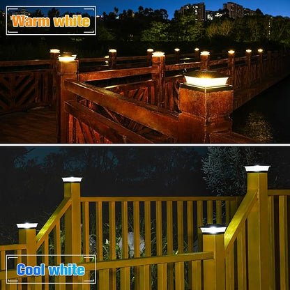 VOLISUN Solar Post Cap Lights Outdoor 4x4/6x6 Wooden/Vinyl Fence Cap Lights for Patio/Garden,Warm White with 2 Lighting Modes Waterproof,ABS Shell Lens Black (12 Pack)
