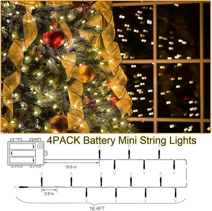 4PACK Christmas Mini String Lights Battery Operated,16.5FT 50 Count LED Forest Battery Christmas Lights with Timer 8 Modes Waterproof Battery Mini String Lights for Christmas Decorations Tree Wreath