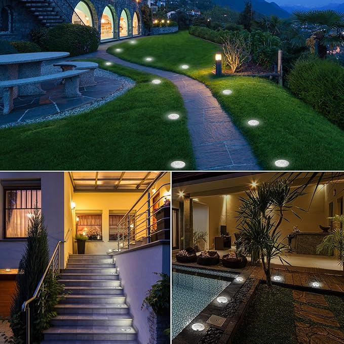 8-Pack White Flat Solar Landscape Lights, Waterproof LED