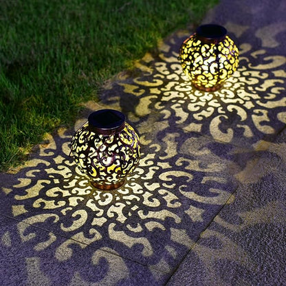 Large Solar Lanterns 2 Pack Outdoor Waterproof LED Metal Hanging Solar Lights for Garden Yard Patio Tree Tabletop Landscape Decorations (Brown)