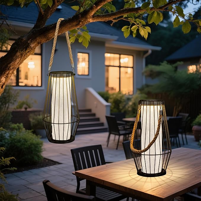 pearlstar Large Solar Lanterns Outdoor Waterproof-Heavy Duty Metal Hanging Lights Solar Table Lamp for Outside Patio Yard Garden Porch Tabletop Decor