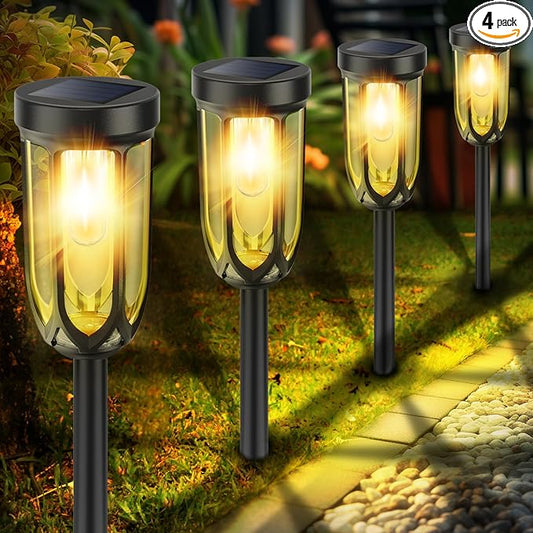 Solar Pathway Lights, Bright Solar Lights Outdoor Waterproof IP65, Auto On/Off Solar Lights for Outside, Solar Garden Lights Landscape Lighting for Walkway Lawn Yard (4 Pack)