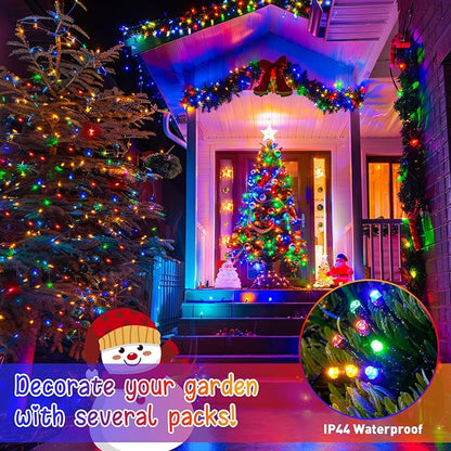 JMEXSUSS 2 Pack Battery Christmas Lights with Remote, Each 33 FT 100 LED Multicolor Christmas Tree Lights Indoor Outdoor Waterproof for Garden Porch Yard Decor