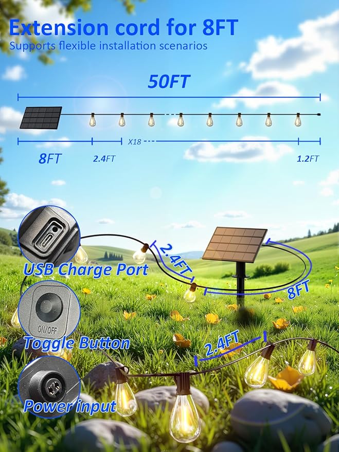 50ft Outdoor Edison String Lights, Weatherproof