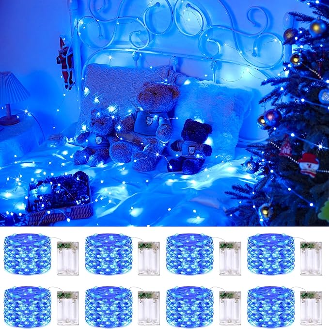 8-Pack 50 LED Christmas Twinkle Lights, Waterproof for Porch