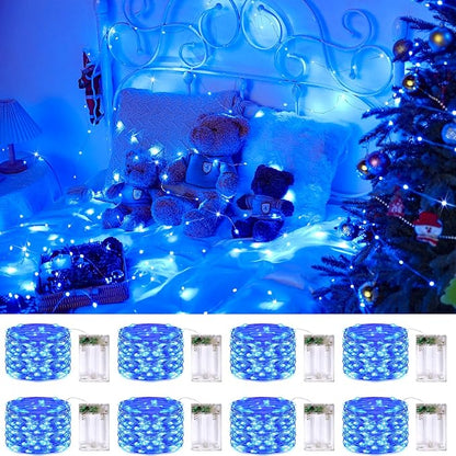 8-Pack 50 LED Christmas Twinkle Lights, Waterproof for Porch