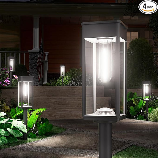 Solar Pathway Lights for Outside,4 Pack Garden Light Outdoor Waterproof IP65, Bright Pathway Lights Powered Classic Square Design for Walkway/Driveway (Cool White)