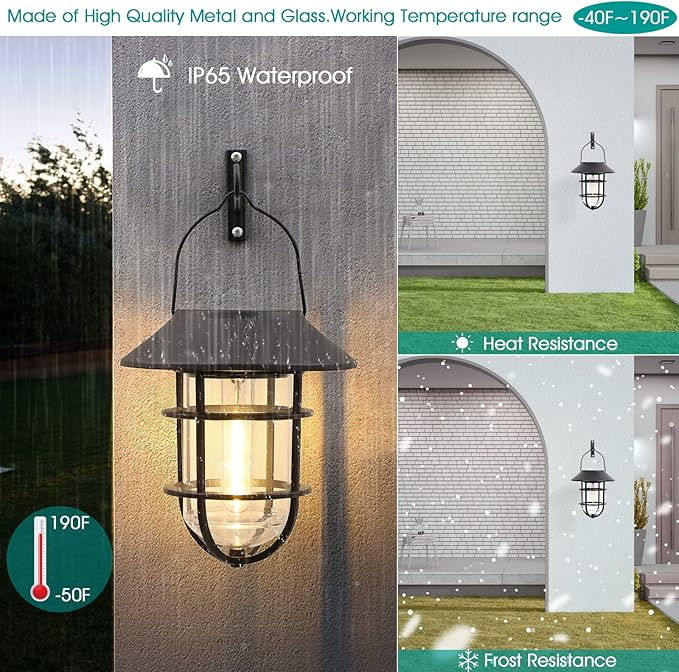 2-Pack Backyard Solar Garden Lanterns, Metal Waterproof LED
