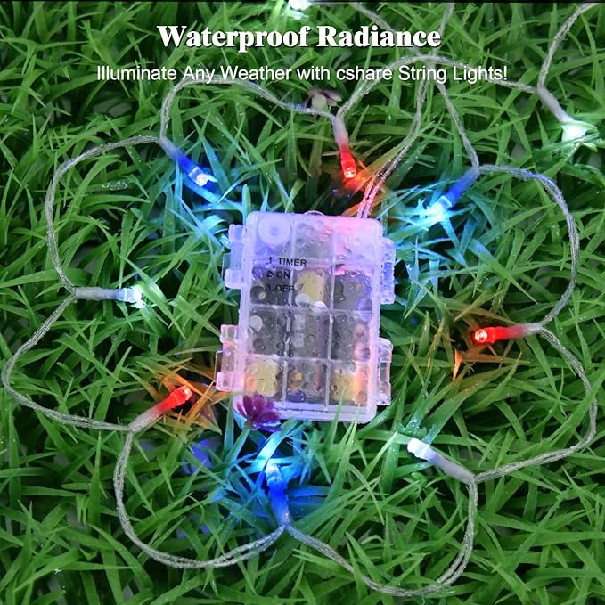 Red White and Blue Lights Battery Operated, 4th of July Lights with Timer Outdoor Waterproof 9.8ft 30 LED for 4th of July Independence Day Decorations Garland Party Garden