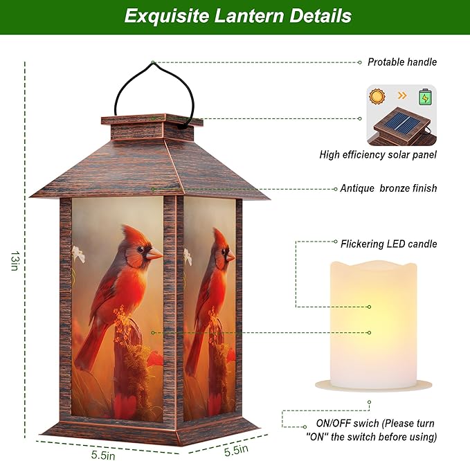 Charming Bird Solar Lanterns for Backyard, Waterproof LED