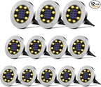 12-Pack Solar Ground Disk Lights, Waterproof LED