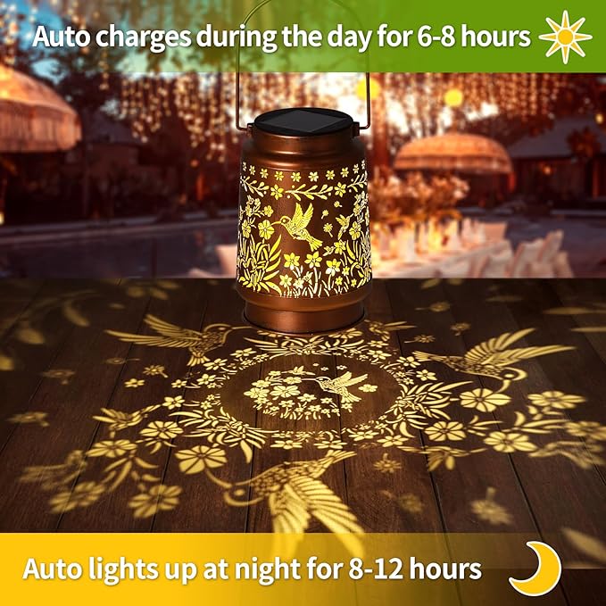 2 Pack Hummingbird Christmas Gifts Solar Lanterns Outdoor Waterproof Garden Decor Birthday Gifts for Women Mom Hanging Solar Lights Outdoor for Patio Pathway Landscape Walkway Terrace Balcony Yard