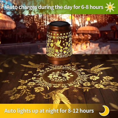2 Pack Hummingbird Christmas Gifts Solar Lanterns Outdoor Waterproof Garden Decor Birthday Gifts for Women Mom Hanging Solar Lights Outdoor for Patio Pathway Landscape Walkway Terrace Balcony Yard