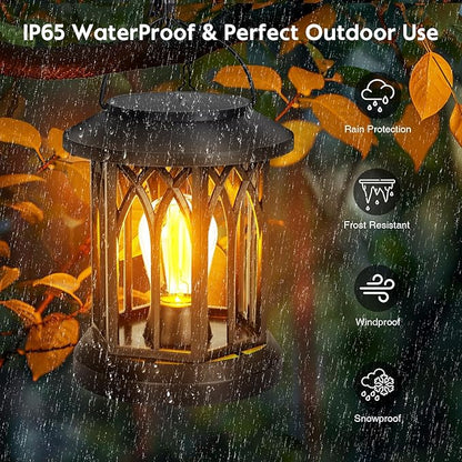 Hanging Solar Lanterns Outdoor Waterproof - 2 Pack Outdoor Lantern Decorative, Hanging Solar Lights for Outside, Outdoor Solar Powered Lantern with Handle & Clip for Patio Yard Decor