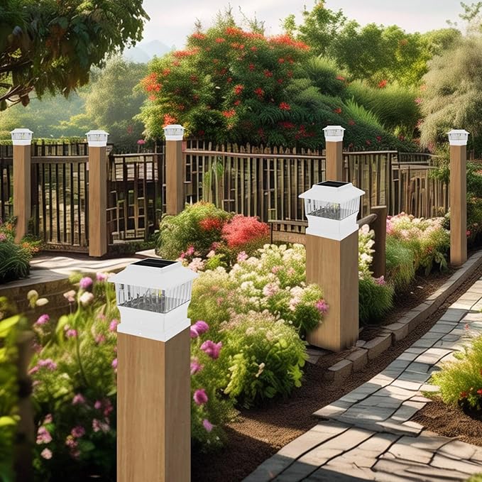 6 Pack Solar Post Cap Lights - Modern #2: Fits True 4x4 Vinyl & 5x5 Wood Posts, Bulk Savings, 3 Color Temp, 50 Lumen Waterproof Outdoor Lights for Deck Fence, Elegant White
