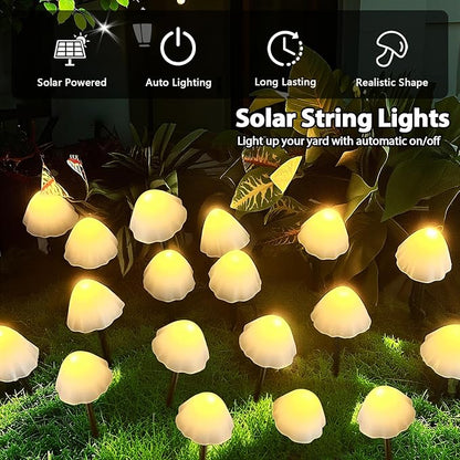 OZS 2PK 32LED 55FT Mushroom Solar Garden Lights Outdoor, Solar String Lights Waterproof with 8 Lighting Modes, Solar Garden Decor for Outside, Pathway Light for Yard Decoration (Warm White)