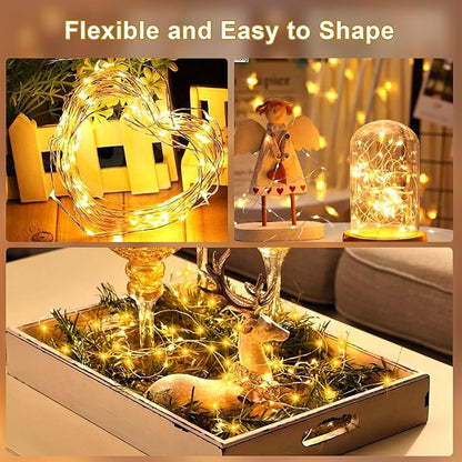 2 Pack Fairy Lights Battery Operated, 200 LED 66Ft Silver Wire Twinkle String Light 8 Modes Auto Timer Mini Christmas Fairy Lights for Bedroom Wedding Decor (Warm White)