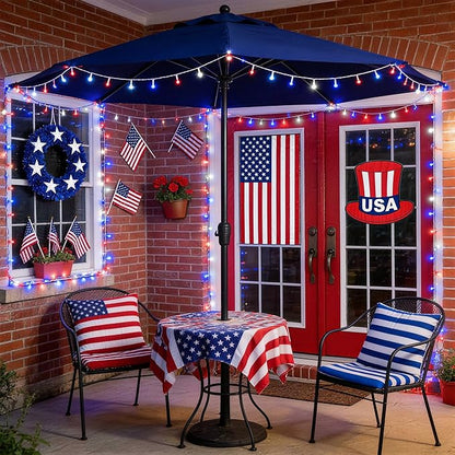 JMEXSUSS 33ft 100 LED Red White and Blue Lights Outdoor, 4th of July Lights Battery Operated with Remote, 8 Modes Patriotic Decorations for Indoor Outside Independence Day American Flag Holiday