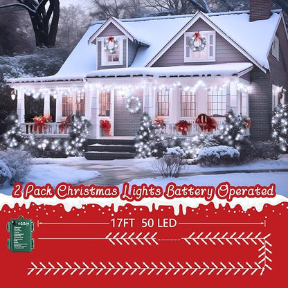 2-Pack 33ft Christmas LED String Lights, Waterproof Timer Lights