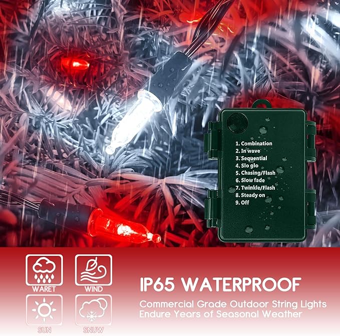 Christmas Patio String Lights 2-Pack, 17ft 50 LED Waterproof