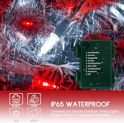 Christmas Patio String Lights 2-Pack, 17ft 50 LED Waterproof