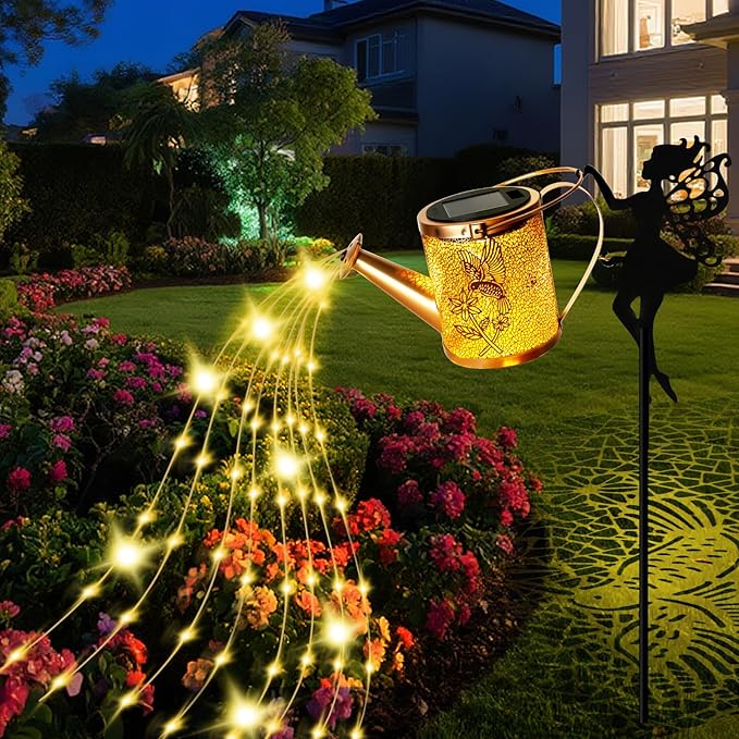 Solar Garden Fairy Watering Can Lights Outdoor IP65 Waterproof Watering Can Hanging Lanterns Garden Decor, Solar Powered LED Patio Yard Pathway Lights Fairy Gardening Gifts for Mom Women Birthday