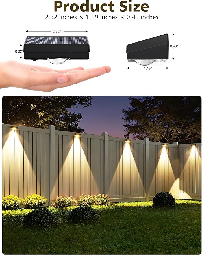 VOLISUN Solar Fence Lights, Fence Lights Solar Powered, IP65 Waterproof LED, 3 Color Temperatures Solar Light for Fence, Yard, Wall, Backyard (16 Pack, Black)