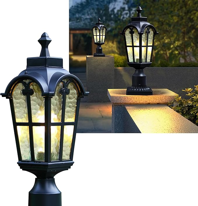 Outdoor Post Lights Fixture Anti-Rust Lamp Post Light Fixture Waterproof Exterior Pole Light Outside Pole Lighting for Yard Pathway Driveway Fence - 2 Pack