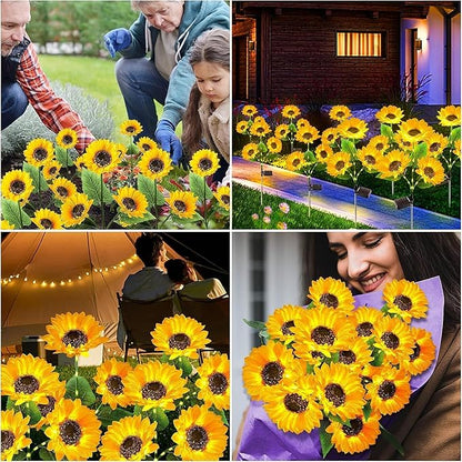 KOOPER Solar Lights Outdoor Decor - Upgraded 8 Pack Solar Garden Lights with 24 Sunflower Lights, Waterproof Solar Outdoor Lights Auto ON/Off Solar Decorative Lights for Garden, Patio, Yard