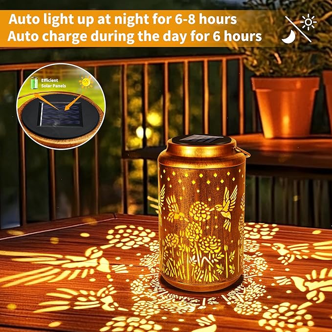 Solar Hummingbird Lanterns 2-Pack, Backyard Hanging LED Decor