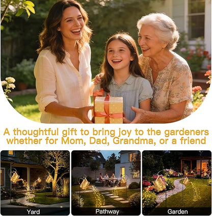 Ollny Solar Watering Can with Cascading Lights Outdoor Garden Decor, Birthday Gifts for Mom Grandma Women, IP65 Waterproof 2 Lighting Modes Hanging Lanterns for Yard Patio Lawn (Hummingbird)