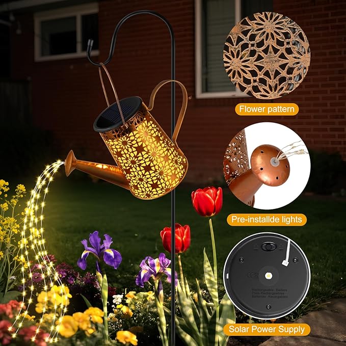 Solar Watering Can with Lights, Large Waterproof Solar Garden Lights Outdoor Garden Decor Metal Solar Powered Lanterns Hanging Landscape Lights for Yard Patio Pathway Lawn Gard (2)