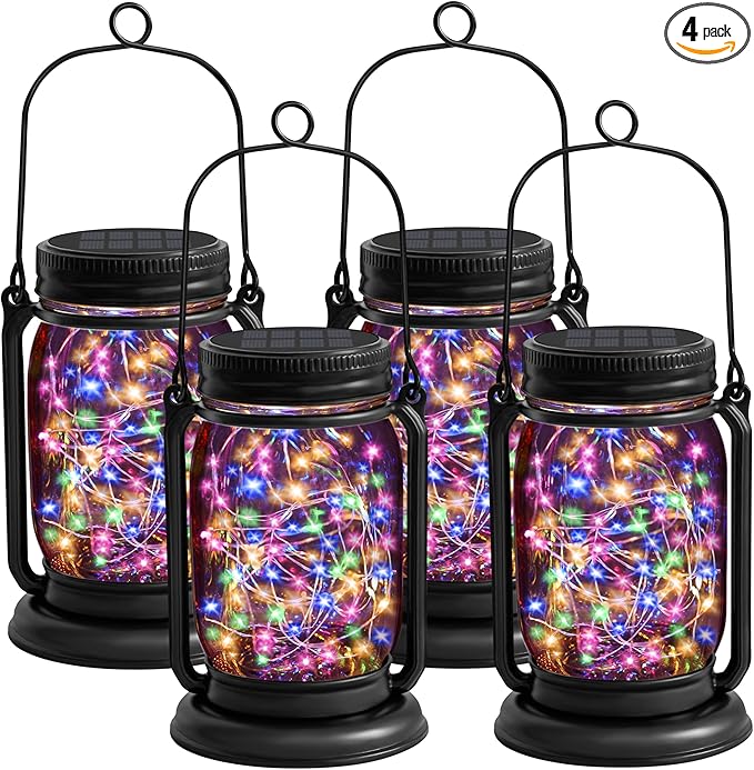 4-Pack Garden Solar Garden Lanterns, Rustic Waterproof LED