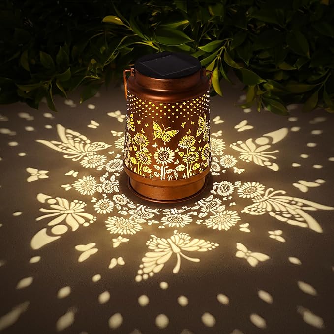 Solar Lanterns Outdoor Waterproof Garden Decor, Metal LED Garden Light Birthday Gifts for Women mom Christmas Gifts for Yard, Patio, Lawn, Tabletop, Pathway, Landscape,Walkway, Terrace(Butterfly)