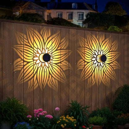 Solar Fence Lights 4 Pack Solar Deck Lamps Outdoor Decorations Powered Step Lights Wall Waterproof LED Warm Decorative Lighting for Garden (Flower, 4)