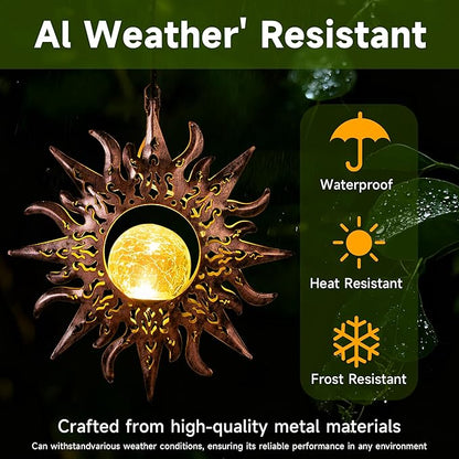 Solar Lights Outdoor Decorative,Sunflowers Hanging Solar Garden Lights Waterproof Yard Decor Metal Sun Flowers Unique Gifts Ideas for Outside Patio Lawn Tree Decorations,Yard Patio Accessories