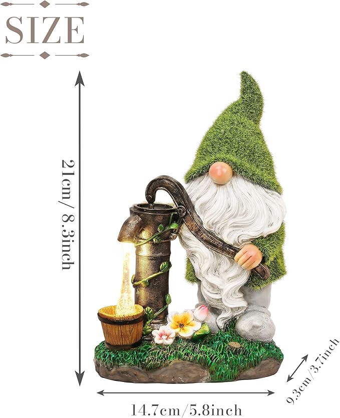 9" Gnome Solar Lawn Figurine Light, Waterproof