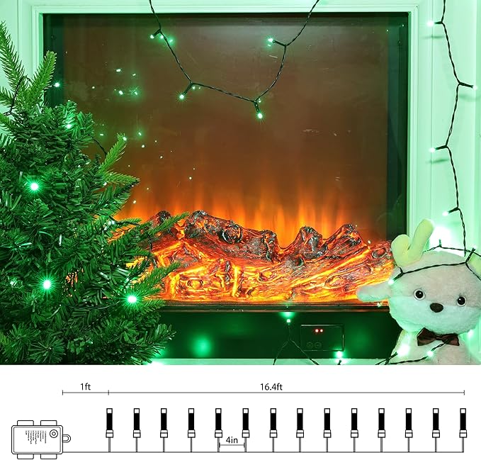 Lomotech St Patrick's Day Decorations Lights - 4 Pack Total 66ft 200LEDs Battery String Lights 8 Modes Waterproof with Timer for Home, Garden, Party, Holiday, Tree Decoration (Green Wire, Green)