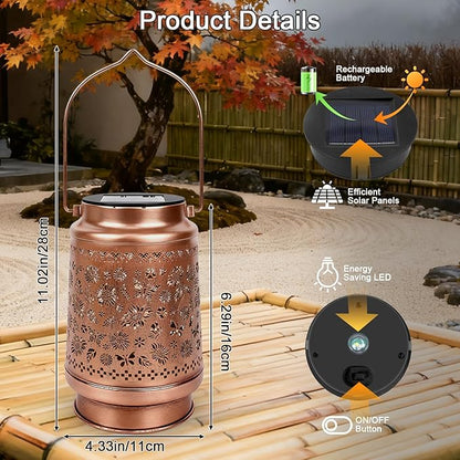 Sunflower Solar Lanterns Outdoor Waterproof - Wxiben Metal Led Hanging Solar Lights, Sunflower Butterfly Decor for Yard Patio Lawn Garden, Birthday Christmas Mother's Day Gifts for Women Mum Grandma